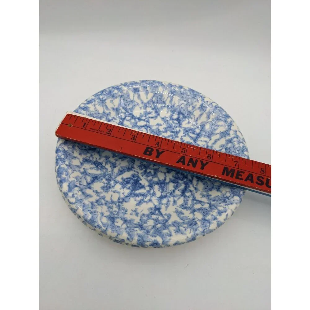 Bentson West Splatter Spongeware 8 Salad‎ Dessert Plates Blue White Cottage 2pc
